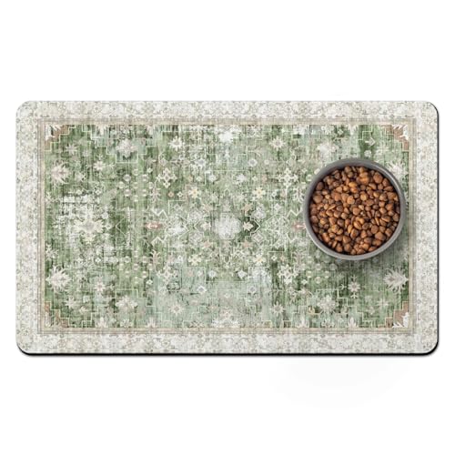 Pet Food Mats for Floor, Absorbent Dog Mat for Food and Water Dispenser Mat, Dog Food Mat Quick Dry Cat Food Mat Pet Supplies - color: Green, size: 20"l X 12"w