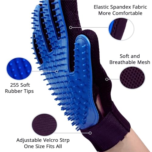 HEALTHYPAWS 2PCS Dog Grooming Brush Set | Pet Bath Hair Remover Glove with Adjustable Ring Handle for Short & Long Hair