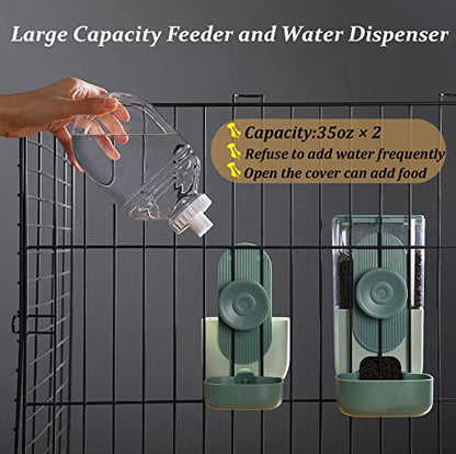 Kenond 35oz Hanging Automatic Pet Food Water Dispenser, Auto Gravity Pet Feeder and Waterer Set, Cage Cat Food Bowl Dog Feeding Station for Puppy and Kitten Rabbit Chinchilla Hedgehog Ferret (Green) - color: Green Waterer and Feeder C