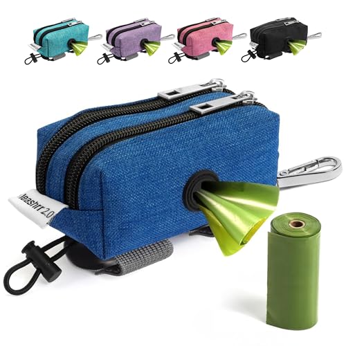 Dog Poop Bag Holder for Leashes - Dog Poop Bag Dispenser and Treat Holder with 2 Waterproof Pouches for Pet Waste Bags and Walking Accessories + 1 Free Roll - Leashrr 2.0 (Blue) - color: Blue