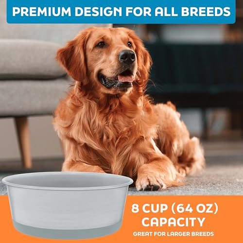 Master Pet Supply Stainless Steel Dog Bowls Set of 2 with Extra Thick Silicone Base - 8 Cup (64 oz) Graphite, Non-Slip, Dishwasher Safe Metal Bowls, Pet Dog Food Bowl for Dogs, Cats, Anti Rust - color: Graphite, size: 8 Cups (64 oz) 2 Pack