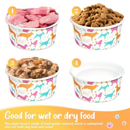 Mifoci 100 Pcs Disposable Dog Bowls 1.5 Cups Pets Disposable Feeding Bowls for Dogs and Cats Pets Paper Travel Cups for Small Medium Dogs Cats Puppy Kitten Dry or Wet Serving Food Water (Classic) - style: Classic