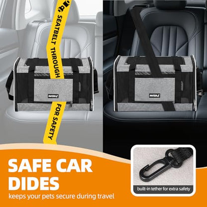 Cat Carrier Soft-Sided Travel Bag for Medium to Large Cats Over 15lbs, Small Dog Carrier Crate Top Entry Breathable Mesh Puppy 12 Pounds, Pet Rabbit Carrying Cage Kennel Collapsible Grey - color: Grey