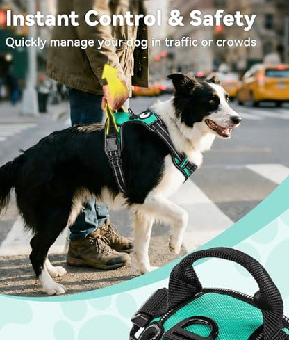 Joytale No Pull Dog Harness Medium Sized Dog, Reflective Pet Vest with Front Clip, Adjustable Soft Padded Harnesses with Easy Control Handle for Training and Walking, Teal, M - color: Teal, size: Medium