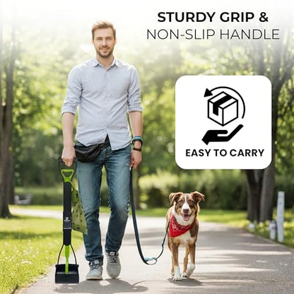 SHAZORY Pooper Scooper for Dogs & Cats – Long Handle, Heavy-Duty Design with Bag Dispenser, Poop Scooper for Large Dogs, Dog Poop Scoop for Yard, Portable for Pet Parents & Dog Walkers (32") - size: 32"