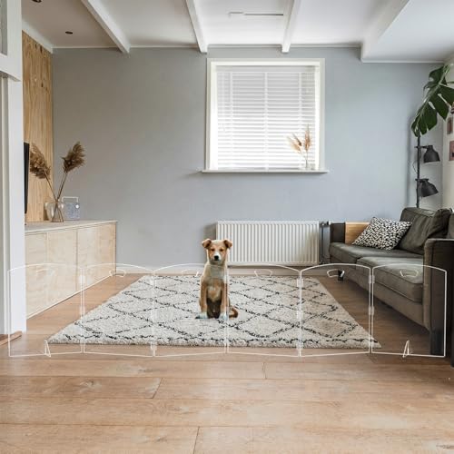 Clear Freestanding Dog Gate for Indoor Use,Pet Gates for Doorways no Drilling,Acrylic Foldable Dog Gate for Stairs with Support Feet (6 Panel - 120''W x 23''H) - size: 6 Panel - 120''W x 23''H