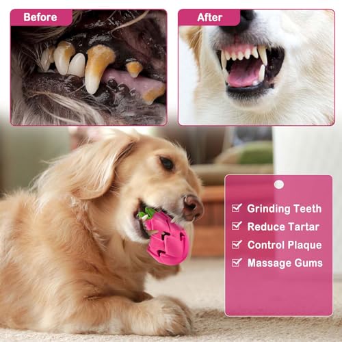 AUSCAT Dog Treat Dispensing Toys, Dispensing Puzzle Dog Toy, Rubber Dog Treat Dispenser, Interactive Stimulation Dog Food Toys, Pitaya Shape
