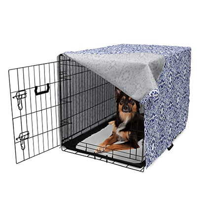 Lunarable Traditional Dog Crate Cover, Circular Flowers and Stripes Ethnic Gzhel Pattern Classic Motifs Art, Easy to Use Pet Kennel Cover for Medium Large Dogs, 36 Inch, Pale Blue - color: Pale Blue, size: 36 Inch