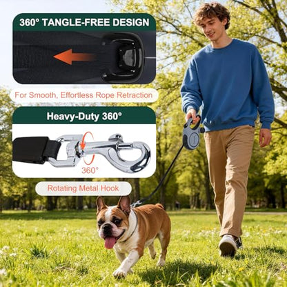 Retractable Dog Leash, 26ft Heavy Duty Retractable Pet Leash with Poop Bag Holder, 360° Tangle-Free for Small Medium Large Dogs Up to 110lbs, Anti-Slip Handle,One-Handed Brake Pause Lock（Gray） - color: Gray, size: 26ft up to 110lbs