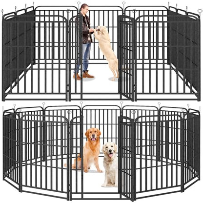 Kfvigoho Heavy Duty Dog Playpen: 12 Steel Panels 47" Height, Square Steel Pipe with Reinforced Crossbars, 27FT 57 Sq.ft Portable Fence for Yard RV Camping, Snowy Black - style: 27"W x 47"H
