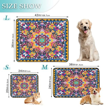 Qilmy Mandala Pet Mat, Waterproof Reusable Dog Training Pad Anti-Slip Pet Creat Pad for Small Medium Large Dogs and Cats - size: Medium+Large