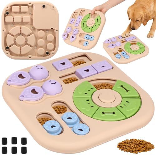Interactive Dog Puzzle Toys Treat Dispensing Slow Feeder for Training and Mental Stimulating Dog Enrichment Toys for Puppy Cats Pet(Beige) - color: Beige