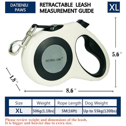 XL 16FT Retractable Dog Leash for Large Dog up to 120 lbs, Chew Proof Steel Wire Extender, One-Hand Brake & Lock, Tangle-Free Heavy Duty Walking Leash XL White - color: White