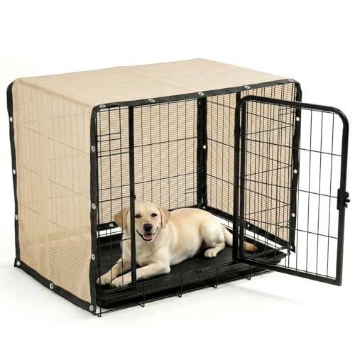 ShadeMart 90% UV Block Sun Shade Cloth for Dog Kennel Cover, 2' x 2' Beige Pet Playpen Sunshade with Grommets, Durable Mesh Tarp for Crate, Patio, Stable,Chicken Coop & Outdoor Privacy Screen. - color: Beige, size: 2' X 2' Custom Size