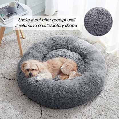 WESTERN HOME WH Calming Dog & Cat Donut Cuddler, Anti-Anxiety Warming Cozy Soft Round Bed, Fluffy Faux Fur Plush Cushion for Small Medium Dogs and Cats (20"/24"/27"/30") - color: Navy Grey, size: 20.0"l x 20.0"w x 6.0"th