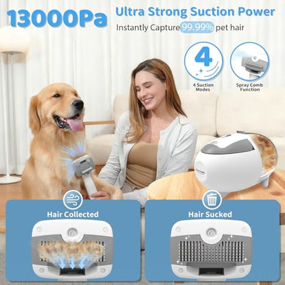 Dog Grooming Vacuum,Pet Grooming Vacuum with 2L Dust Cup & 13000Pa Suction, 6-in-1 Low Noise Pet Grooming Kit with Clipper & Steam Brush for Shedding, Professional Dog Vacuum for Dogs & Cats - color: Gray