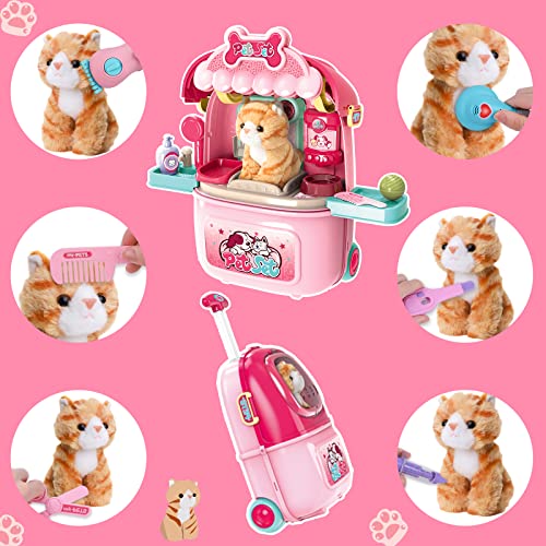MAGIC4U Pet Cat Care Carrier Suitcase Toy, 29PCS Vet Clinic and Doctor Kit for Kids, Pet Kitty Grooming Feeding Toys, Veterinarian Pretend Play Set, Gifts for Boys and Girls Ages 3-12 | Kitty Vet Toys, Animal Doctor Kit for Toddlers, Cat Grooming Toys, Pr