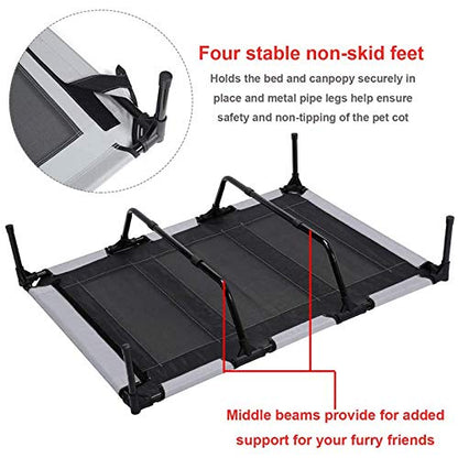 Elevated Dog Bed with Removable Canopy w/Convenient Carrying Bag Indoor Shade 1680D Portable Raised Oxford Fabric Outdoor Cooling Dog Cot Cat Bed Pet Tent for Camping (48", Grey)