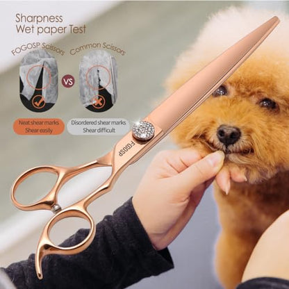 Rose Gold Titanium Professional 8'' Straight Dog Grooming Scissors Long Large Grooming Shears for Dogs Pet Japan 440C Right Handed Dog Hair Cutting Scissors for Poodle(8,Straight) - size: 8 inch, style: Straigth Shears