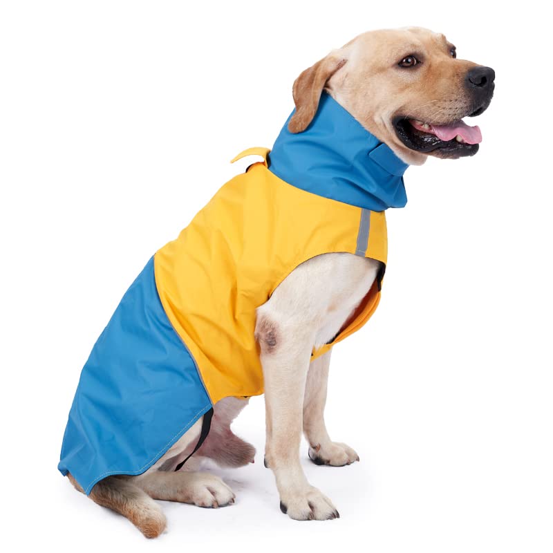 Dog Winter Coat, X-Small, Blue+Yellow, Waterproof, High-Collar, Reflective Strip, Leash Hole, Polyester - color: Blue+Yellow, size: X-Small