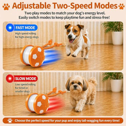 Smart Self Play Soccer Interactive Electric Automatic Moving Rolling Dog Chase Teaser Ball Toys with Rope Rechargeable Tough Durable Stimulation for Small Medium Large Dogs to Keep Busy