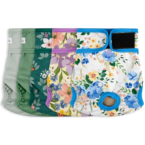 Female Dog Diapers 5Pcs - Premium Reusable Diapers for Doggie in Heat - Highly Absorbent Dog Diapers Female for Pet Incontinence with Adjustable Snaps, Green, S - color: Green, size: Small