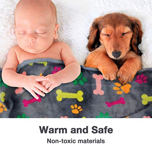 Allisandro Luxurious Dog Blanket, 350 GSM Super Fuzzy Microplush Fleece Pet Blankets for Small Medium Large Dogs and Cats, Vivid Paw and Bone, 64 x 40 Inches - color: Vivid Paw and Bone, size: 64" x 40"