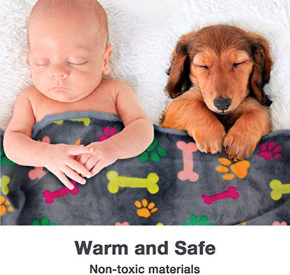 Allisandro Luxurious Dog Blanket, 350 GSM Super Fuzzy Microplush Fleece Pet Blankets for Small Medium Large Dogs and Cats, Vivid Paw and Bone, 64 x 40 Inches - color: Vivid Paw and Bone, size: 64" x 40"