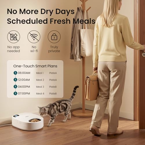 Semiconductor Cooling Refrigerated Automatic Cat Feeder Wet Food | No Ice Packs 48H Fresh Keeping, Removable Dual-Section Tray, Meal Timer for Portion Control, Work Schedules & Weekend Travel
