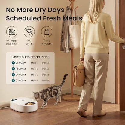 Semiconductor Cooling Refrigerated Automatic Cat Feeder Wet Food | No Ice Packs 48H Fresh Keeping, Removable Dual-Section Tray, Meal Timer for Portion Control, Work Schedules & Weekend Travel