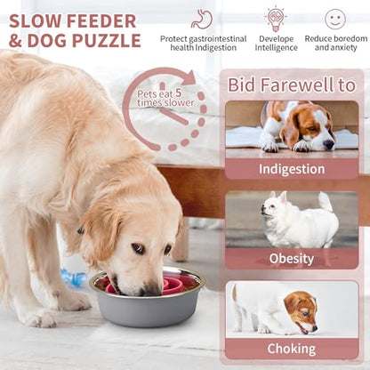 Slow Feeder Dog Bowls Insert, Animire Soft Silicone Slow Eating Dog Food Bowl for Small, Medium and Large Dogs, Compatible with Regular and Elevated Bowls - color: Rose, size: M
