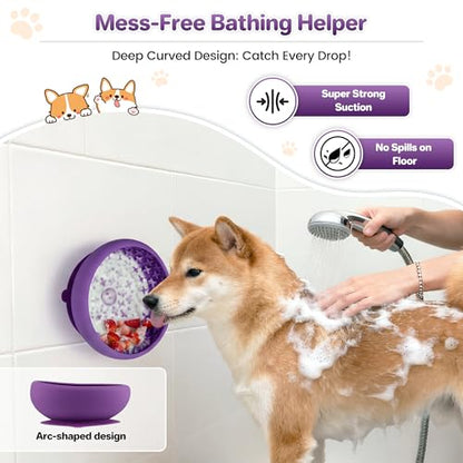 Dog Lick Bowl Slow Feeder with Slanted Anti-Spill Design, Extra-Thick Bite-Resistant Rim, Strong Suction Base, Freezer Safe for Frozen Treats — A Cleaner Alternative to Lick Mats for Dogs (Purple) - color: Purple