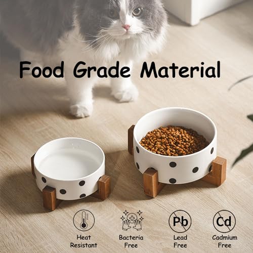 Petygooing Ceramic Dog Bowl Set with Stand,Pet Food and Water Bowl, Anti -Slip Set of 2 Pet Bowls-Dog Food Bowls- Pet Feeder Small Medium Size (28 OZ /3.6 Cups) Black Dot - color: Black Dot, size: Medium Size Dog Bowls 850ML*2