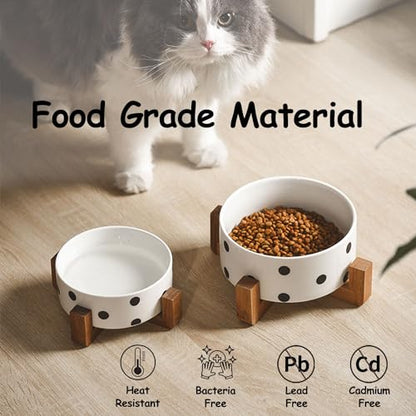 Petygooing Ceramic Dog Bowl Set with Stand,Pet Food and Water Bowl, Anti -Slip Set of 2 Pet Bowls-Dog Food Bowls- Pet Feeder Small Medium Size (28 OZ /3.6 Cups) Black Dot - color: Black Dot, size: Medium Size Dog Bowls 850ML*2