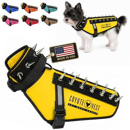 CoyoteVest Dog Harness | Stab-Resistant Protective Vest | Coyote Vest for Dogs | Defends Against Coyotes, Dogs, Birds of Prey | Reflective Safety, Made in USA (XX-Small, Yellow) - color: Yellow, size: XX-Small