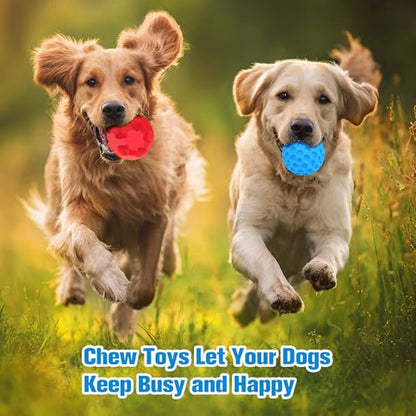 2-in-1Indestructible Dog Toy Balls for Aggressive Chewers, Interactive 3.15”Squeaky Dog Balls and 3.54”Treat Dispensing Ball to Keep Them Busy, Chew Toys for Large Dogs, Enrichment Toy - color: Red Blue