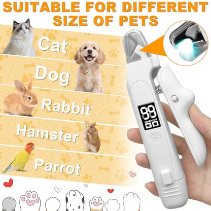 Dog Nail Clippers and Grinder with LED Light, 2-in-1 Professional Electric Pet Nail Trimmer, Quiet & Rechargeable Paws Grooming Tool for Small, Medium, Large Dogs & Cats