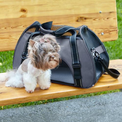 Dogline Carrier Bag Airline Approved Carrier for Dogs and Cats, Size M, Grey - color: Grey, size: H 13" x W 9" x L 21"