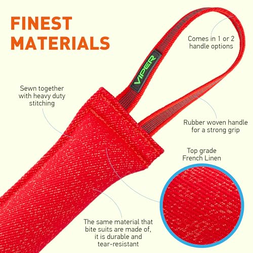 Viper Heavy Duty French Linen Dog Bite Tug Toy - K9 Trainer, Tough and Durable for Dogs Shutzhund IPO K-9 - Red - 16in L x 2.5in W - color: Red, size: 16in L x 2.5in W