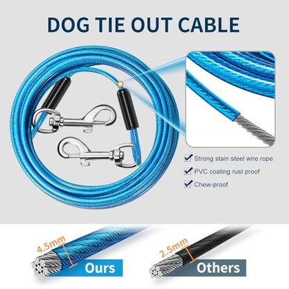 Dog Tie Out Cable, 30 FT Heavy Duty Dogs Lead Cable with Detachable Shock Spring, Dog Runner Chains for Outside Yard Camping Hold Small or Medium Dogs (30feet, up to 160lbs)