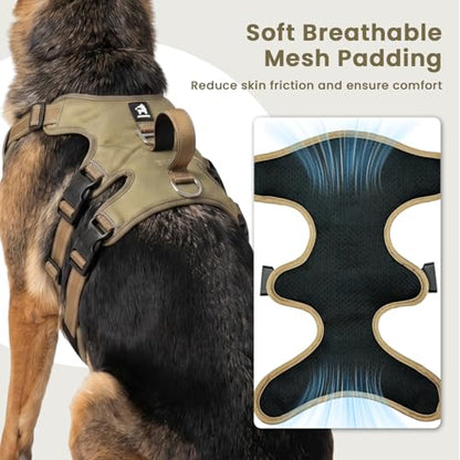Escape Proof Dog Harness and Leash Set,Soft Padded Full Body Pet Harness, No Pull Reflective Adjustable Dog Vest with Handle, Easy Control Dog Harness for Medium Large Dogs Training Walking Running - color: Khaki, size: XL