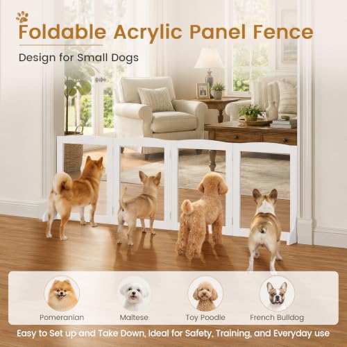 Snughome Clear Freestanding Dog Gate Indoor, 23.62’’H Acrylic Transparent Pet Gate for Dogs & Puppies, Foldable No Drill Pet Barrier, Adjustable Room Divider Fence for Doorway, Stairs, 4 Panel - size: 4 Panel-23.62" H
