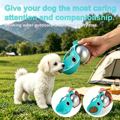 Leak Proof Portable Stainless Steel Dog Water Bottle, Flip-Top Silicone Bowl for Small Dog & Cat, Insulated Hot & Cold Retention, One-Hand Easy Use for Walking & Hiking, 10oz Blue(No Print) - color: Blue