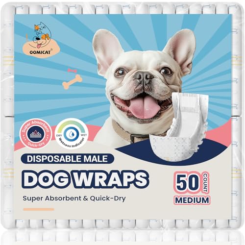 Disposable Dog Diapers Male M, Breathable Male Dog Wraps with Color Change Strip, Durable Belly Bands for Male Dogs Medium Breeds - size: Medium: 50 Ct