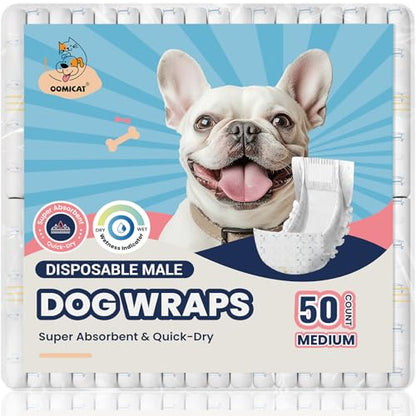 Disposable Dog Diapers Male M, Breathable Male Dog Wraps with Color Change Strip, Durable Belly Bands for Male Dogs Medium Breeds - size: Medium: 50 Ct