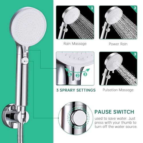 Dog Shower Head Sprayer Pet High Pressure 3 Mode Handheld with ON OFF Switch Metal Diverter 100 Inch Extra Long Stainless steel Hose No Drill Hook Chrome