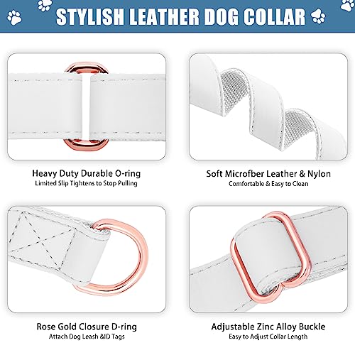 Soft Leather Martingale Dog Collar - Adjustable Rose Gold Limited Slip Collars [Easy to Clean], Stylish Durable Heavy Duty Nylon No Pull Training Collar for Small Medium Large Dogs S White - color: White, size: S (Neck 10"-15", Width 4/5")