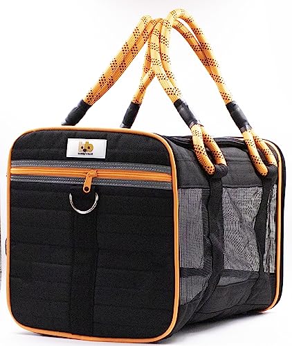 Buddy's Best Airline Approved Pet Carrier – Black & Orange Heavy Duty, Fits Under Seat, TSA Compliant, Ventilated Mesh Design w/Waterproof Base & Reflective Safety Strips - color: Black & Orange