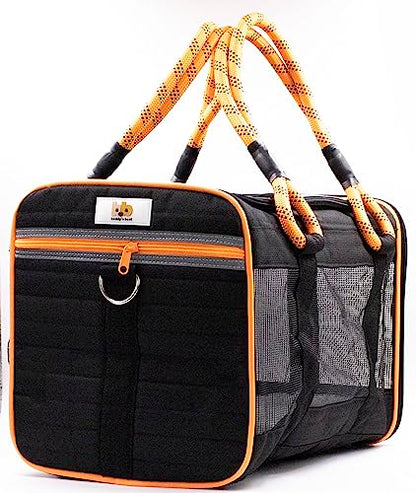 Buddy's Best Airline Approved Pet Carrier – Black & Orange Heavy Duty, Fits Under Seat, TSA Compliant, Ventilated Mesh Design w/Waterproof Base & Reflective Safety Strips - color: Black & Orange