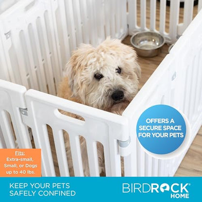 BIRDROCK HOME Pet Playpen with Door | 12 Panel | Fits: Toy or Small Dogs up to 40lbs. | Strong Plastic | Puppy Safety Fence Pen Playpen | Non-Slip & Secure Dog Gate | White - color: White, style: 12-Panel - 25.6" H